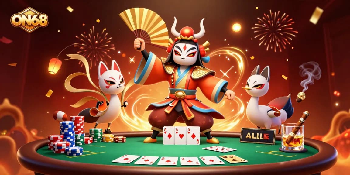 Engage in thrilling poker action with ON68 at a dazzling casino scene.