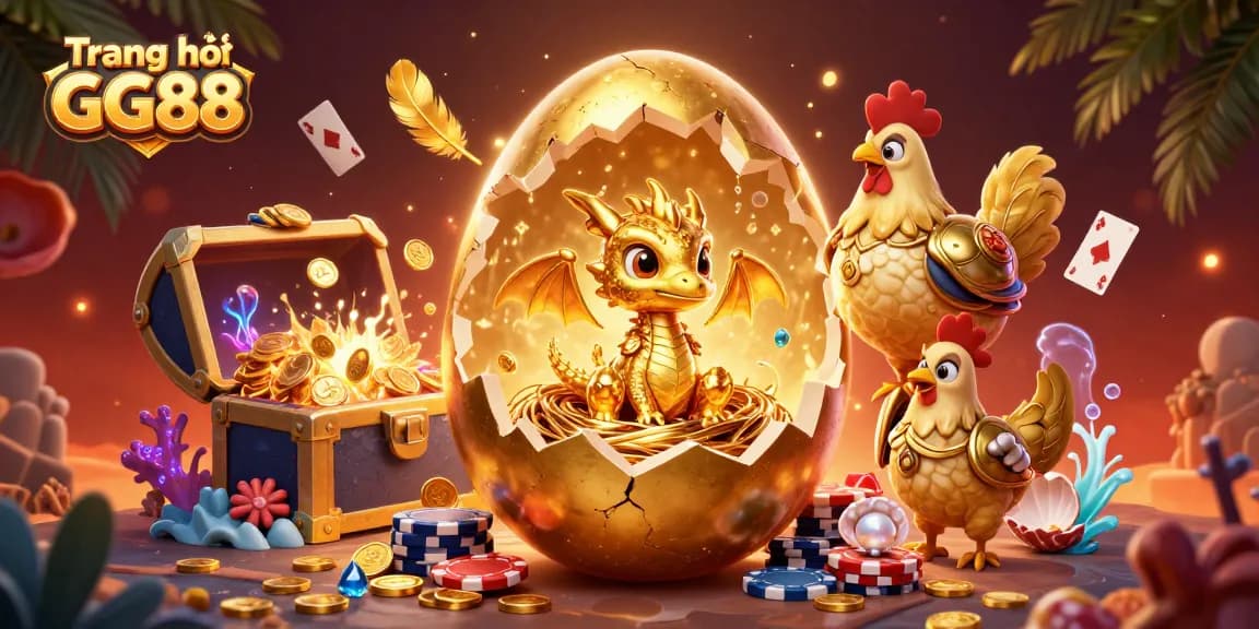 Immerse in the dazzling world of Trang chủ GG88 as a golden baby dragon emerges amidst poker chips and vibrant casino elements.