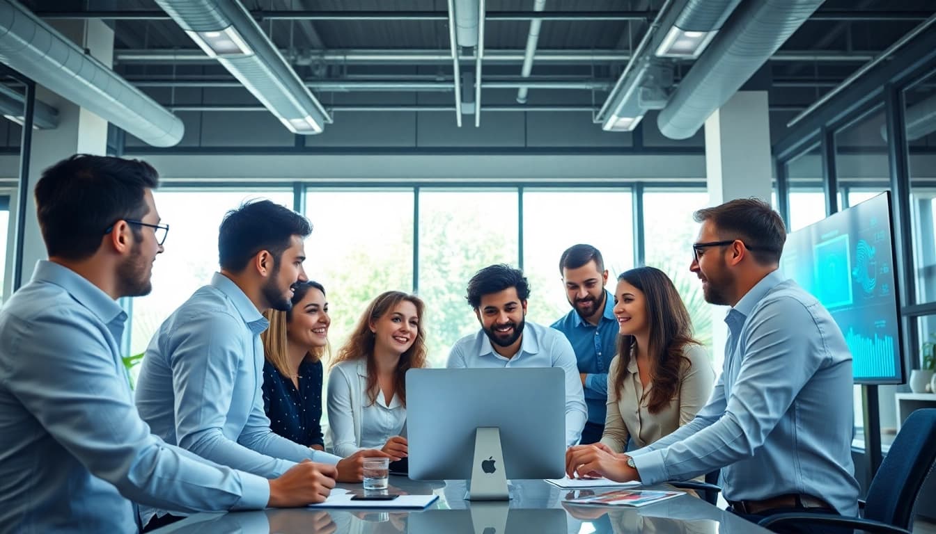 Dynamic digital agency Melbourne team collaborating in a modern office space.