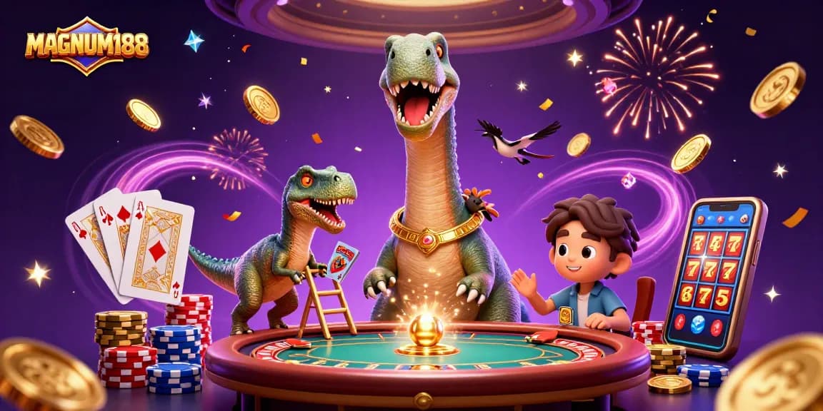 Engage with MAGNUM188's vibrant casino world featuring imaginative 3D characters and dynamic gaming elements.