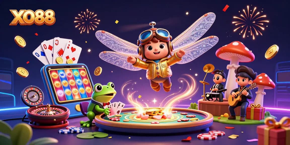 Engage in thrilling gameplay at XO88 with vibrant casino-themed characters and elements.