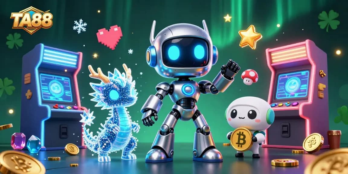 Engage with TA88's vibrant casino culture through a dynamic 3D illustration showcasing gaming excitement.