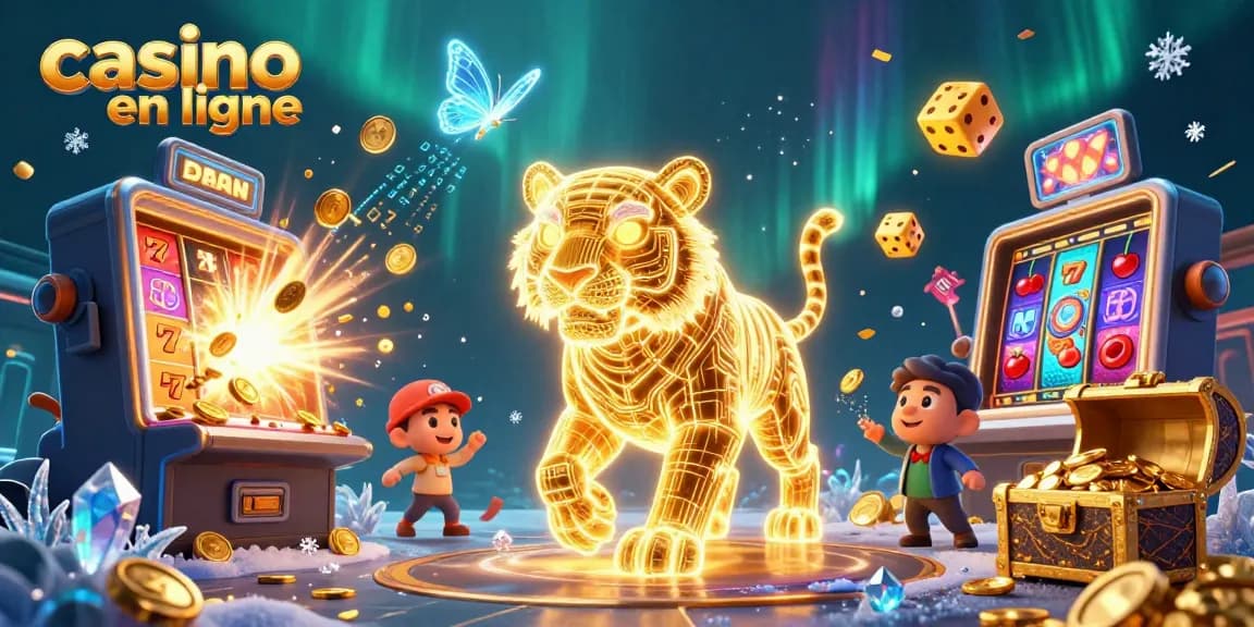 Plongez dans l'univers captivant du casino en ligne avec un tigre en néon et une machine à sous explosive.