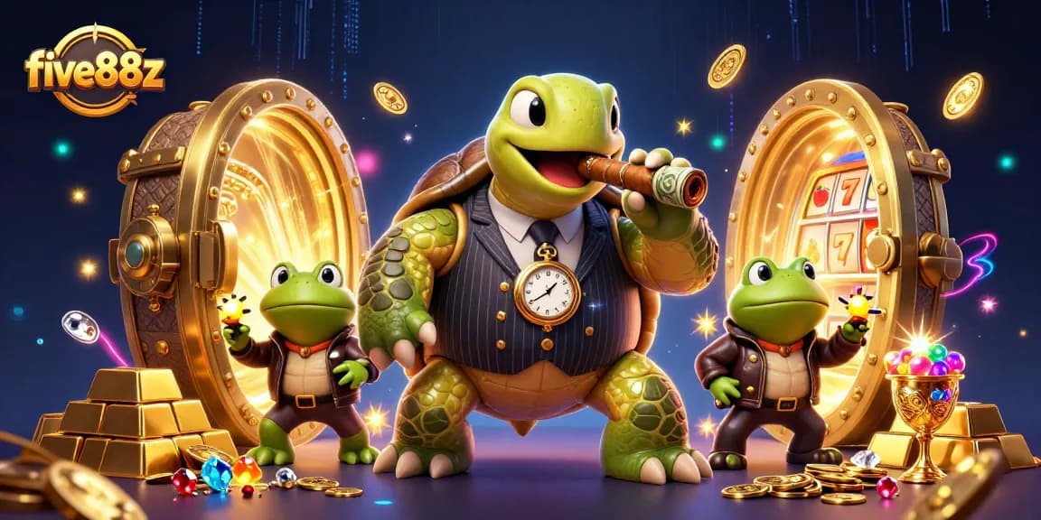 Engage with five88z through an exciting casino scene, highlighting a snapping turtle and bullfrog enforcers.