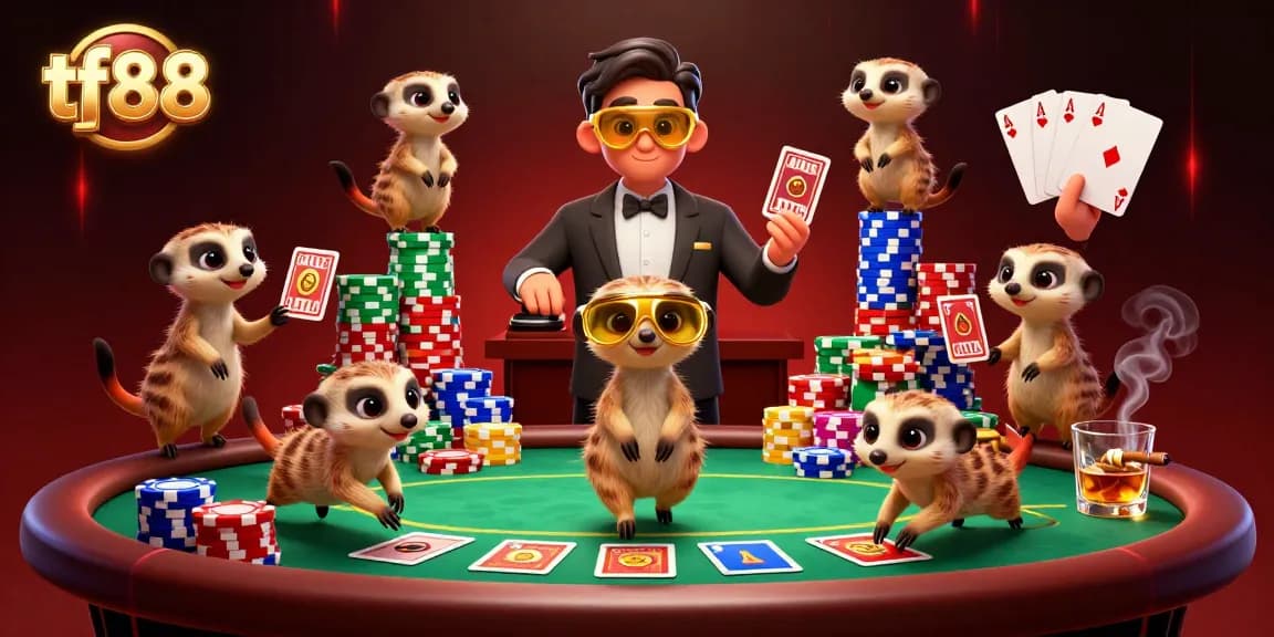 Experience the vibrant casino world of tf88, where meerkats deal cards and sneak chips in a playful setting.