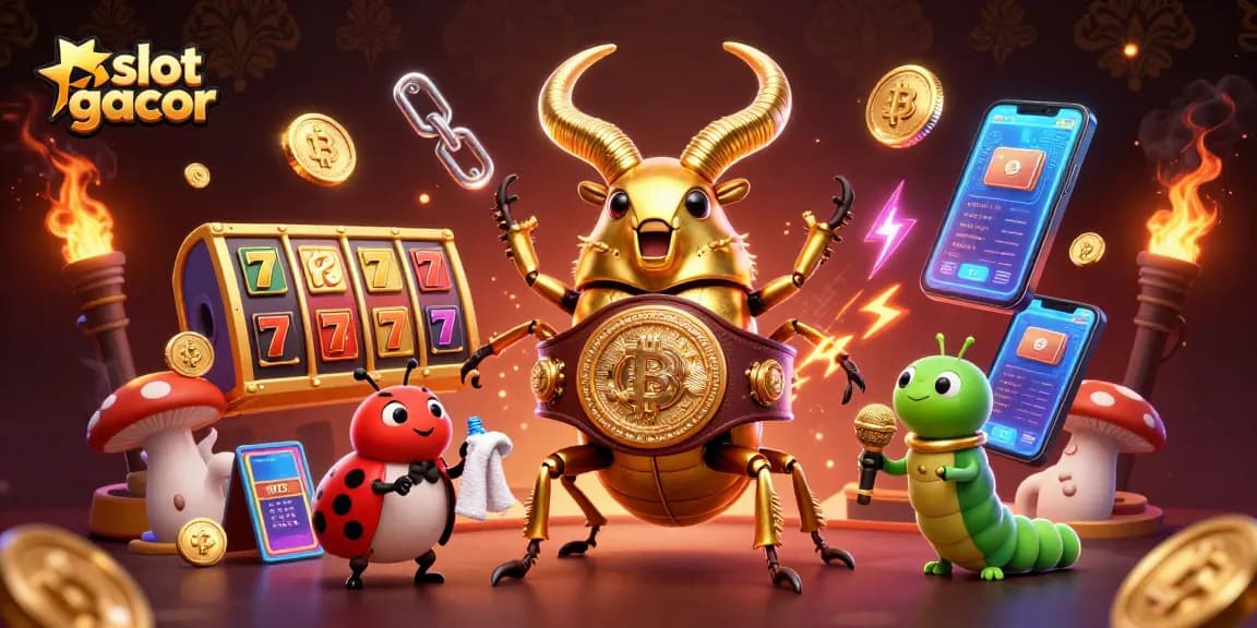 Engage with slot gacor strategies through animated characters in a vibrant casino scene.