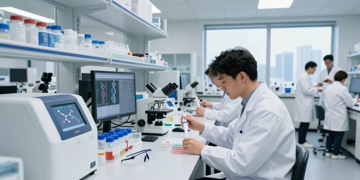 MiraviGLP scientist analyzing samples in advanced biotech research lab.