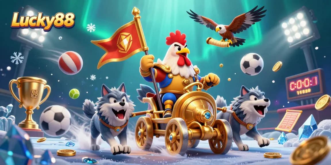Experience the thrill of Lucky88 with our dynamic gambling scene featuring a rooster warlord.