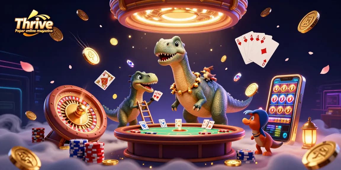 Engage with gaming magic at Thrive Paper online magazine featuring a vibrant 3D casino scene.