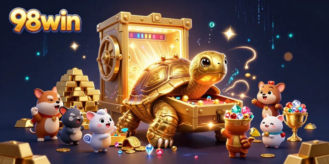 Experience thrilling gameplay at 98win with a vibrant casino scene featuring a golden tortoise.