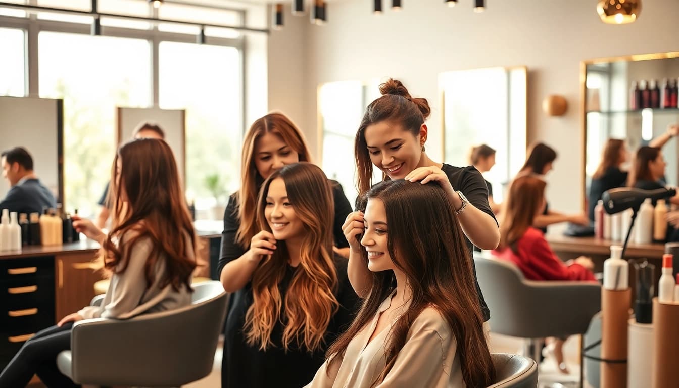 Transform your look with award winning hair stylists showcasing their expertise in a modern salon.