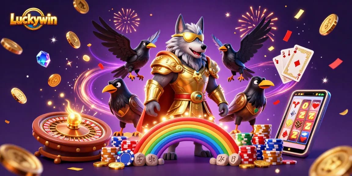 Experience the excitement of Luckywin with dazzling coins, vibrant casino elements, and captivating characters.