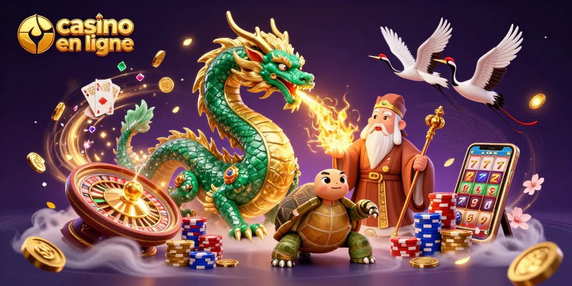 Réalisez des gains avec le dragon émeraude dans un casino en ligne dynamique, entouré de pièces dorées!