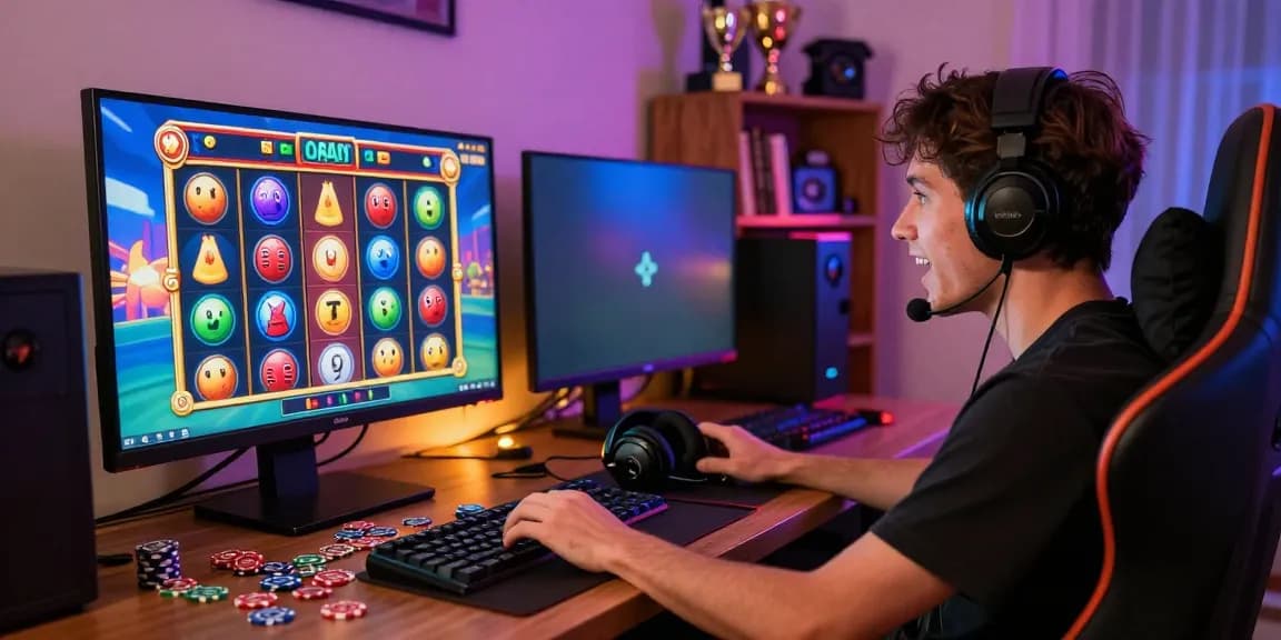 Exciting situs gacor gaming scene with a player enjoying slot games in a cozy setup.