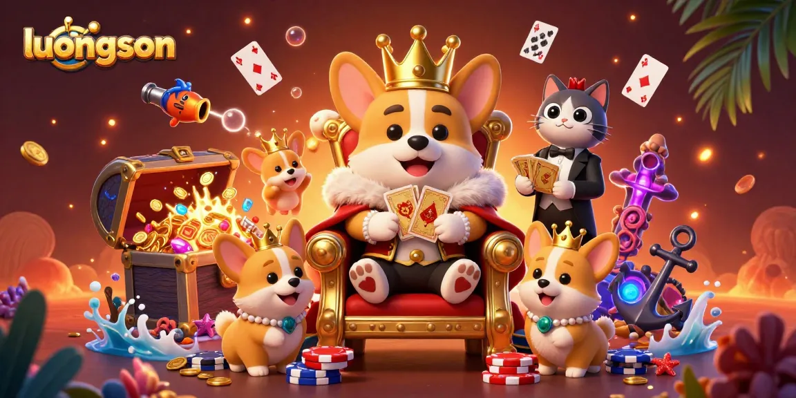 Bet on luongson with this vibrant 3D scene showcasing a royal corgi and poker elements.