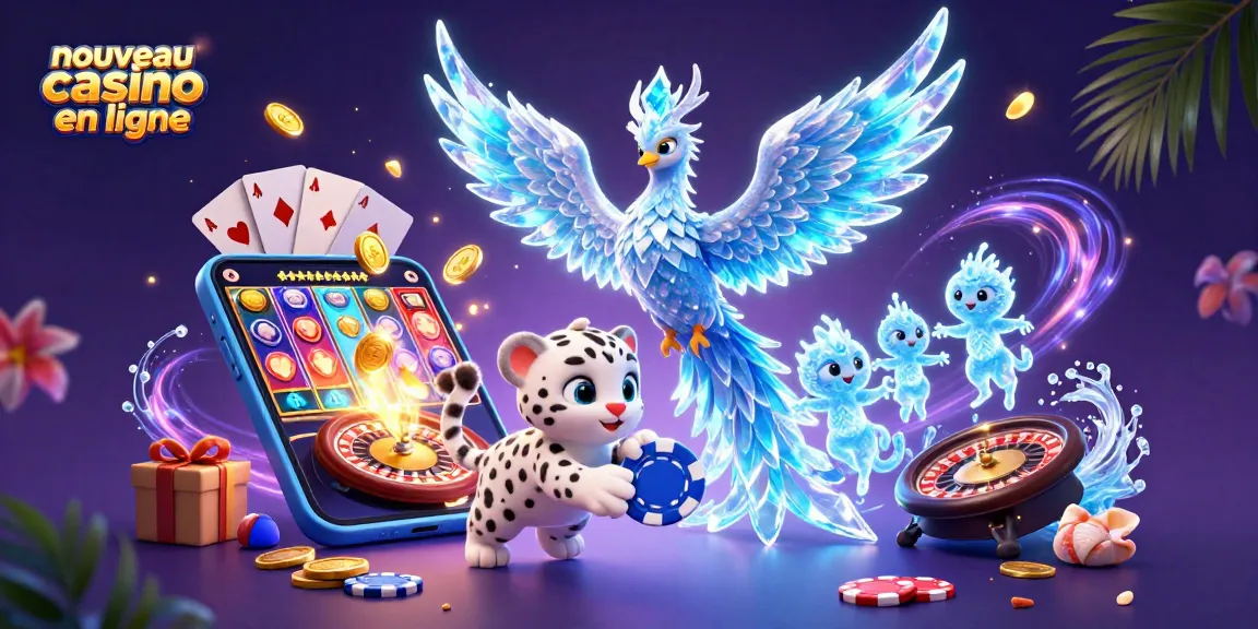 Illustration captivante de l'univers du nouveau casino en ligne avec des personnages fantastiques jouant autour des jeux.
