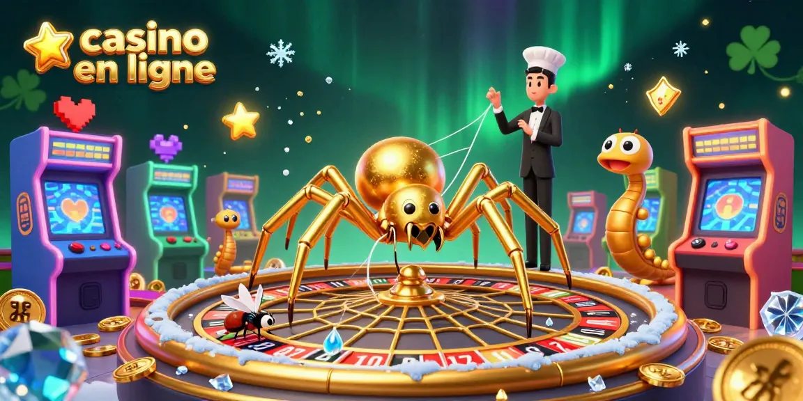 Visualisez un casino en ligne avec une araignée dorée et une toile roulette captivante.