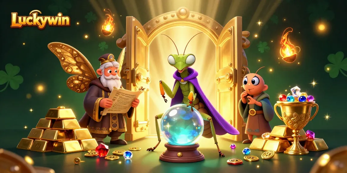 Experience the magic of Luckywin gaming with fortune tellers and treasure in this vibrant 3D illustration.