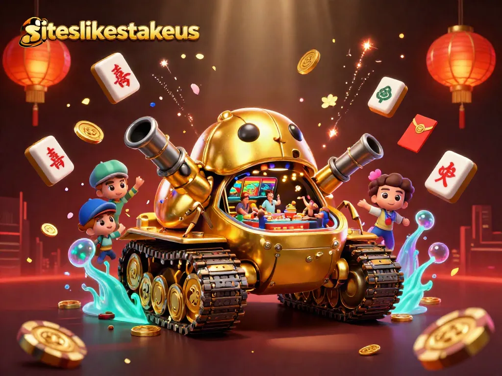 Experience dynamic gaming at siteslikestakeus with a colorful 3D illustration of casino fun.