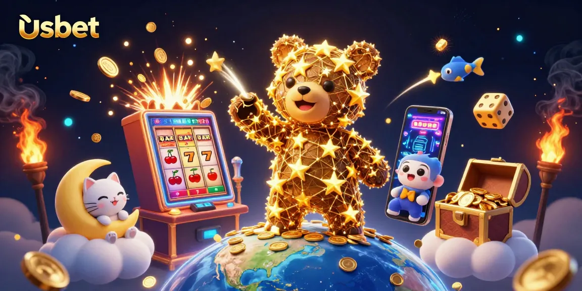 Experience the thrill of usbet with an exciting online casino scene featuring dynamic slot games and vibrant cosmic characters.