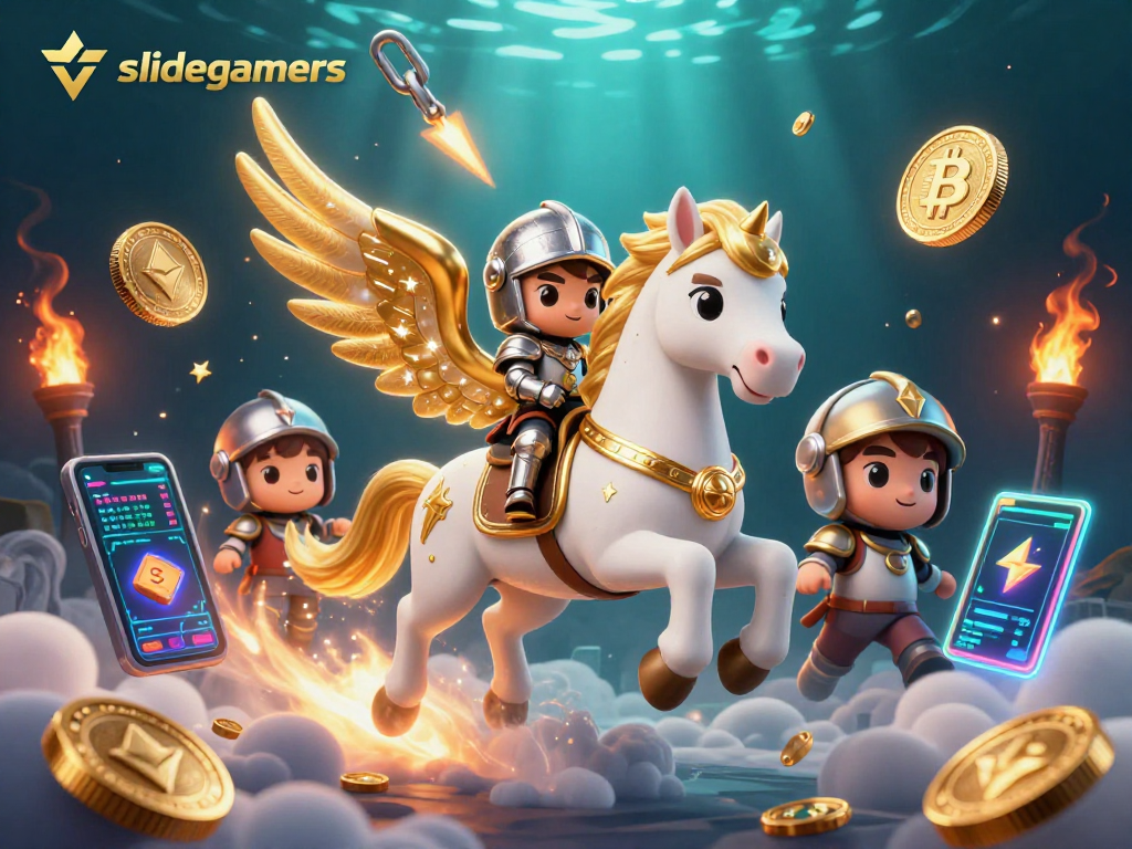 Engage with slidegamers as the knight rides through a cosmic cloudscape, winning big with dynamic gaming elements.