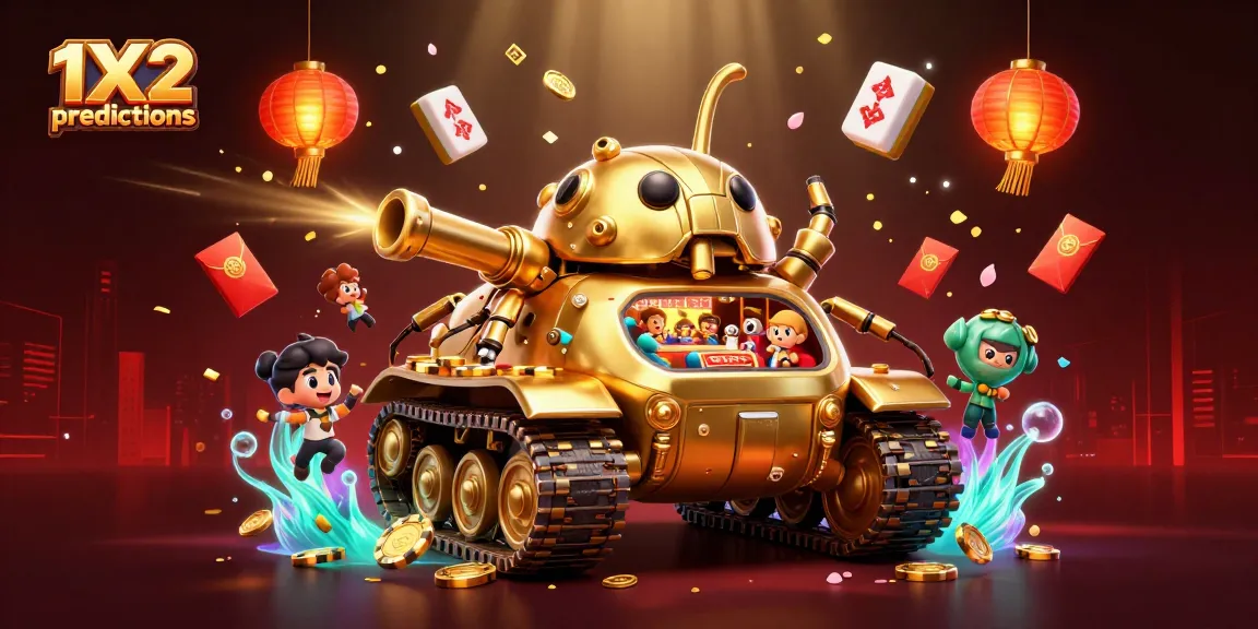 Experience thrilling 1X2 predictions with a lively casino scene featuring a golden beetle tank.