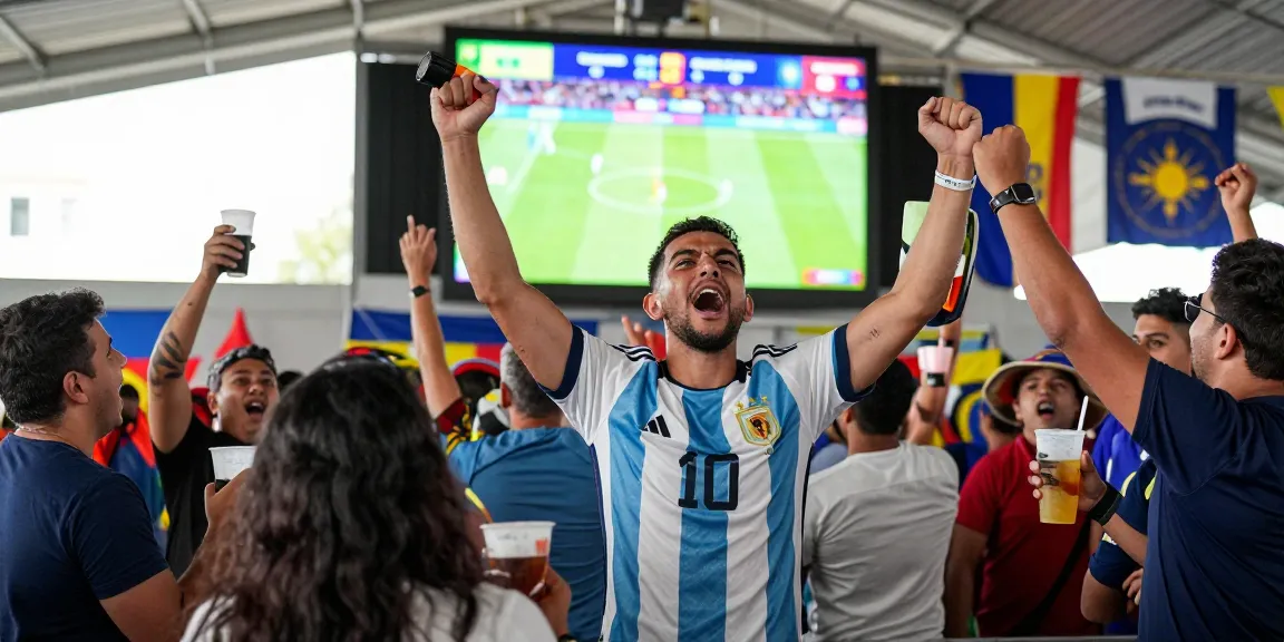 Joyful CIKA4D sports fans celebrating a football victory during a lively event with live scores displayed.