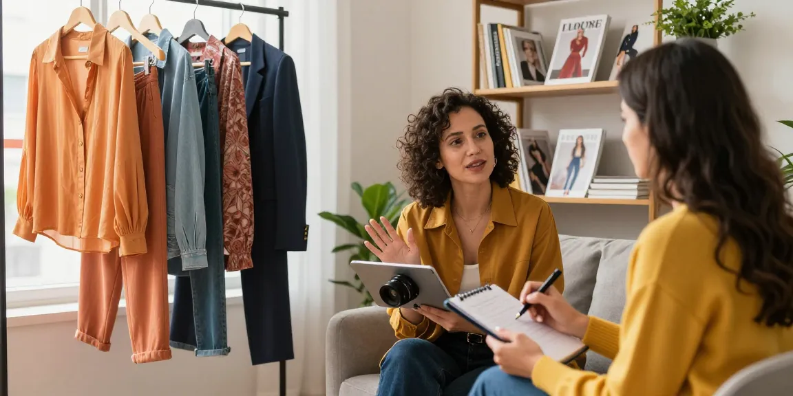 Consulente d'immagine guida un cliente nella scelta del look ideale durante una consulenza online