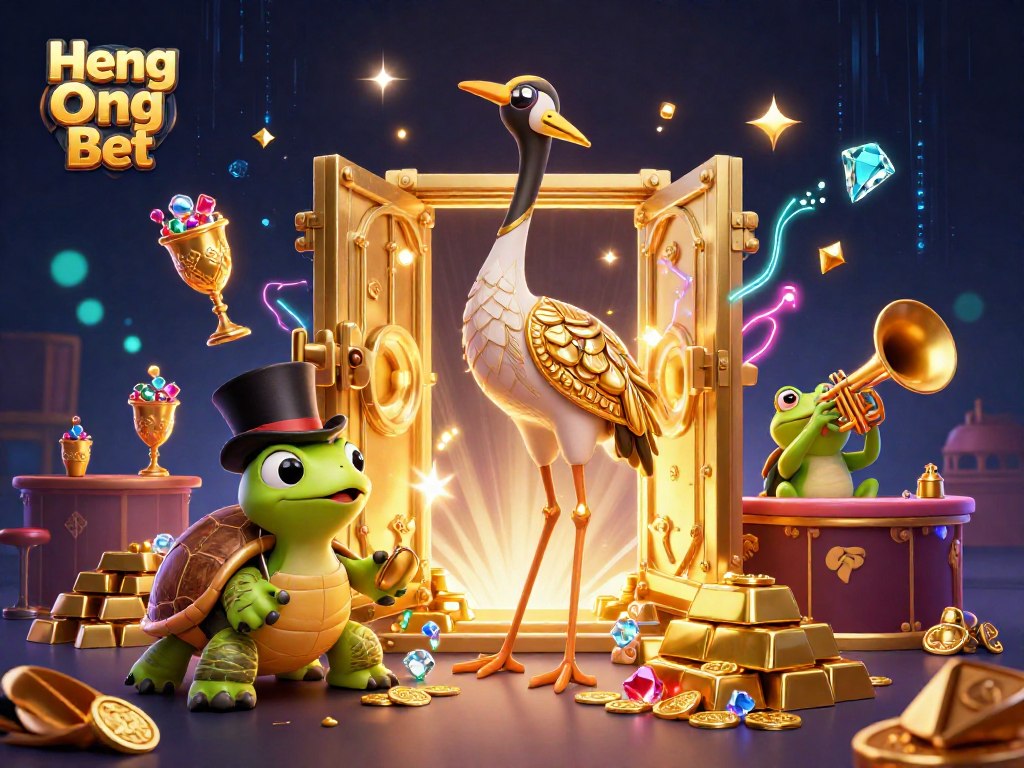 Experience the excitement of Heng Ong Bet with a vibrant casino-themed illustration featuring unique characters.
