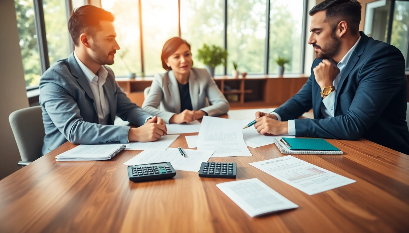 Evaluate Partnership life insurance Canada options with partners discussing in a bright office.