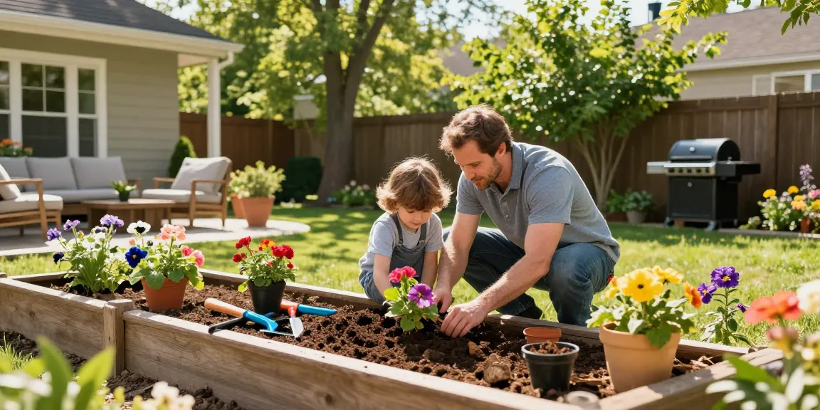 La famille jardinant dans le jardin de la woningunie, profitant du temps ensemble.