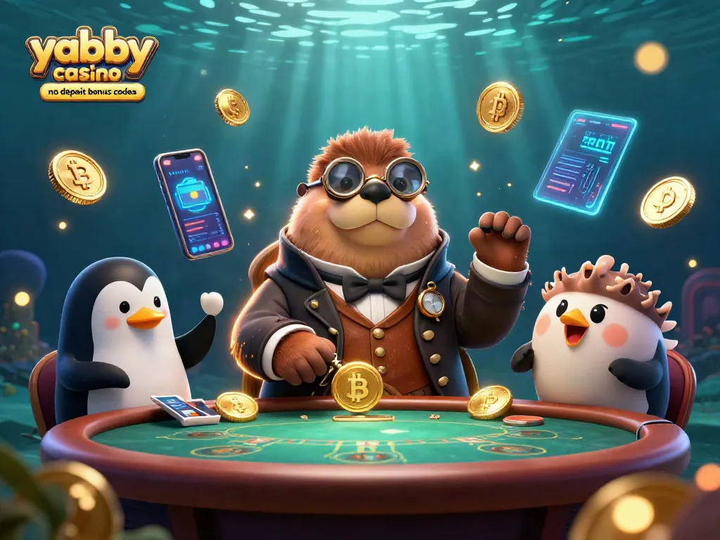 Play with yabby casino no deposit bonus codes at an underwater poker table with whimsical characters.