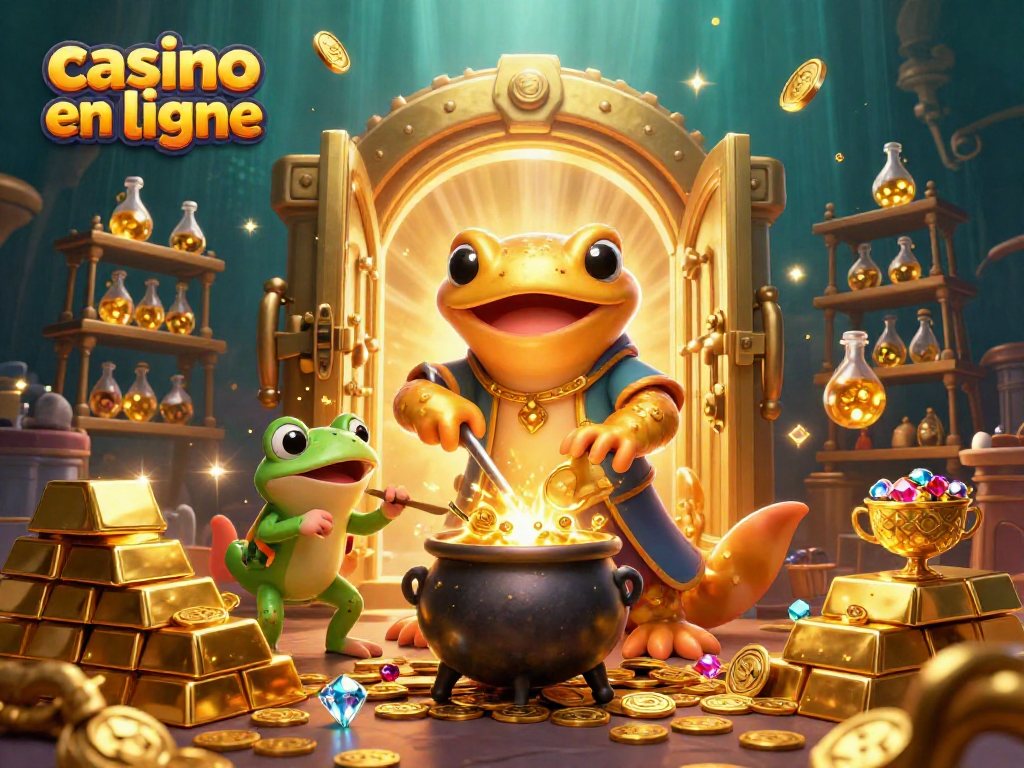 Découvrez un casino en ligne animé où un alchimiste transforme des métaux en pièces d'or, entouré d'éléments de jeu captivants.