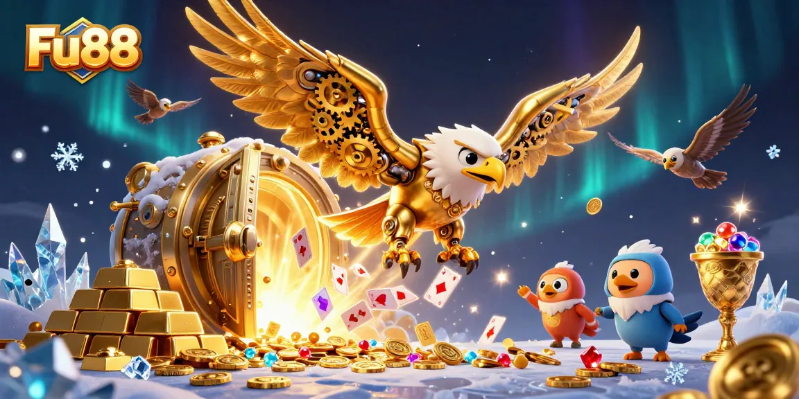 Experience thrilling action with Fu88's cybernetic eagle in a vibrant casino world!