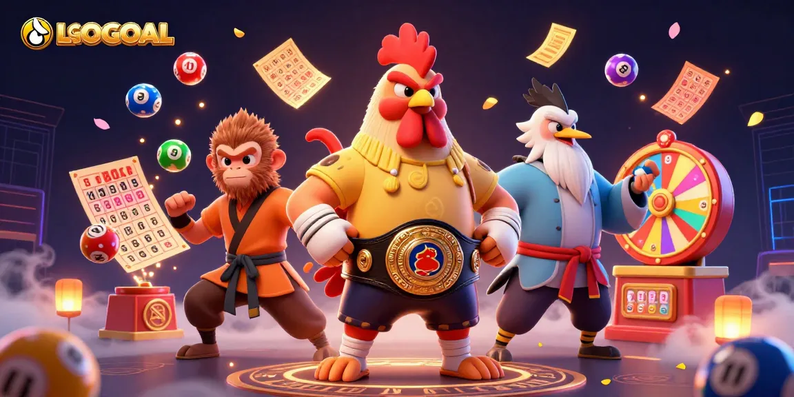 Experience thrilling action with LGOGOAL featuring 3D characters and dynamic lottery elements in a vibrant casino scene.