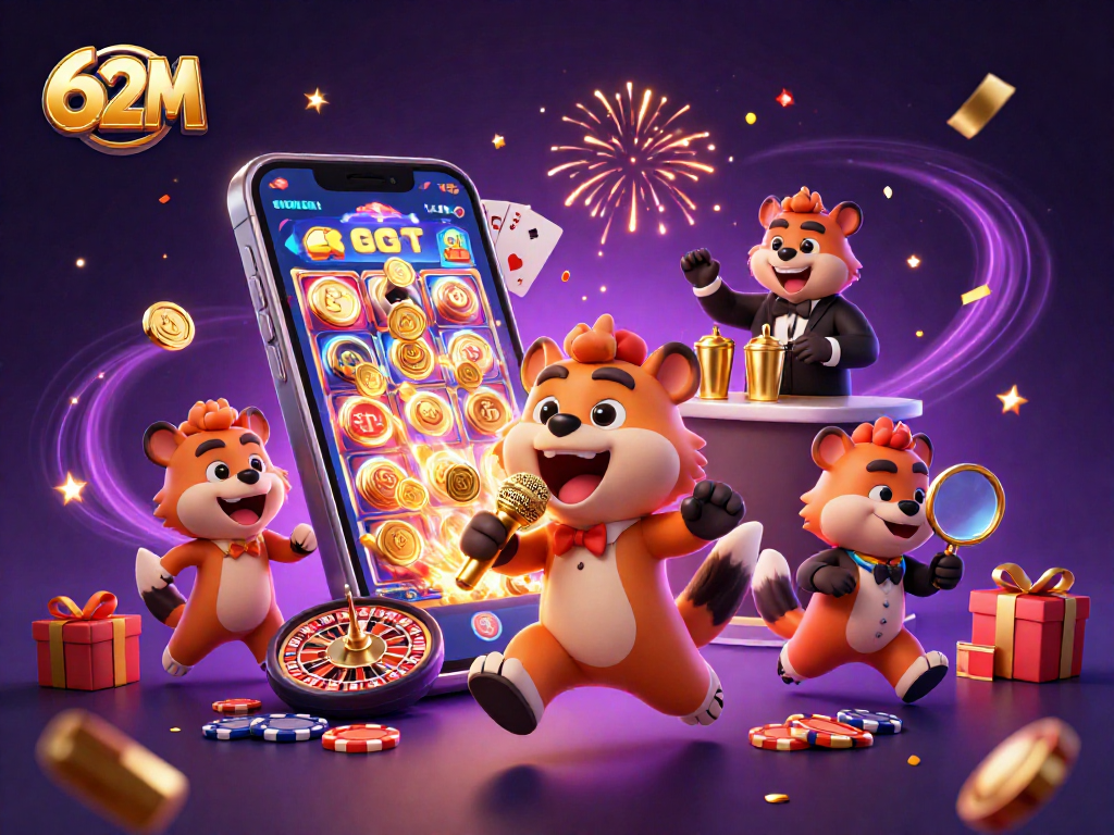O casino 62M exibe hyenas em um divertido clube com jogos e risadas.