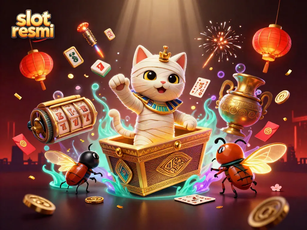 Engage in thrilling slot resmi gameplay with dynamic symbols and vibrant casino illustration.