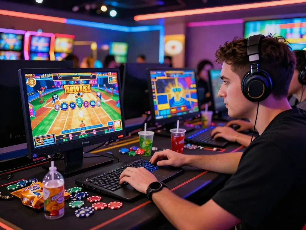Pengalaman bermain slot gacor online dengan pemain di laptop yang terfokus dan grafis permainan yang menarik.