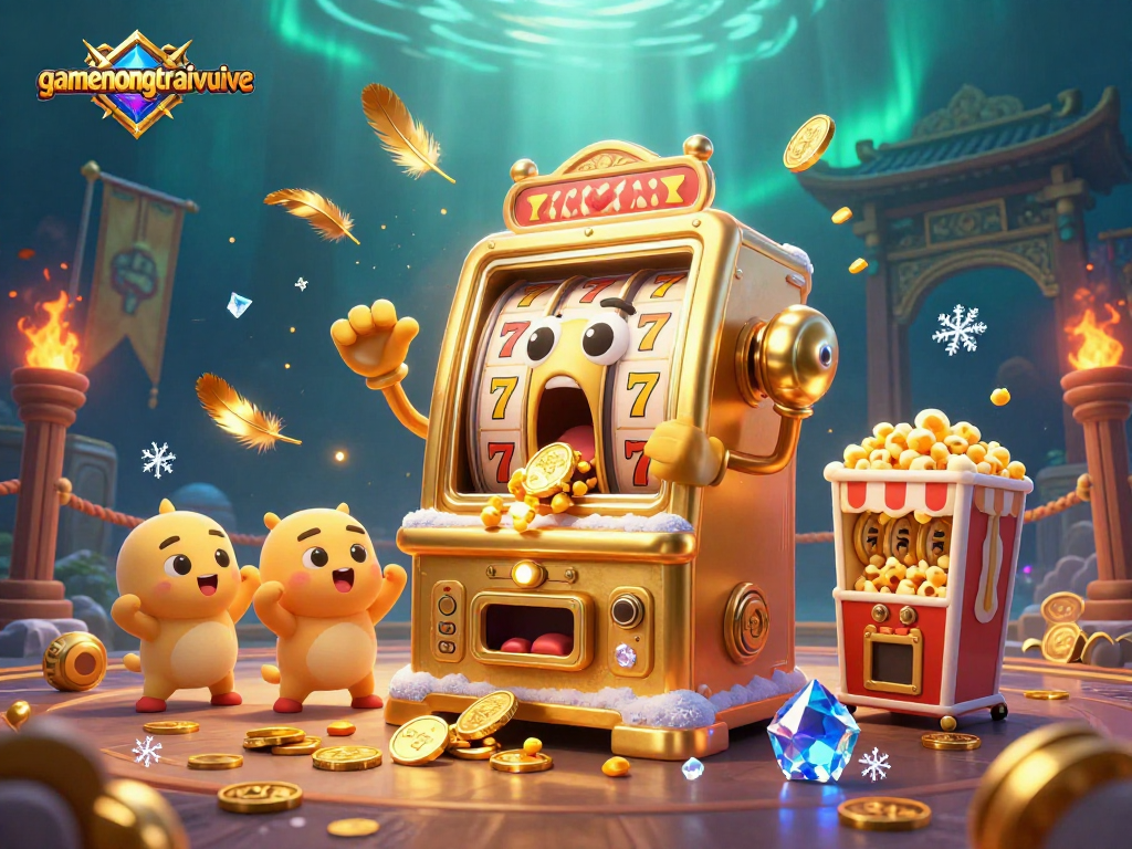 Experience gamenongtraivuive excitement as golden slot machines hit jackpots amidst vibrant casino chaos.