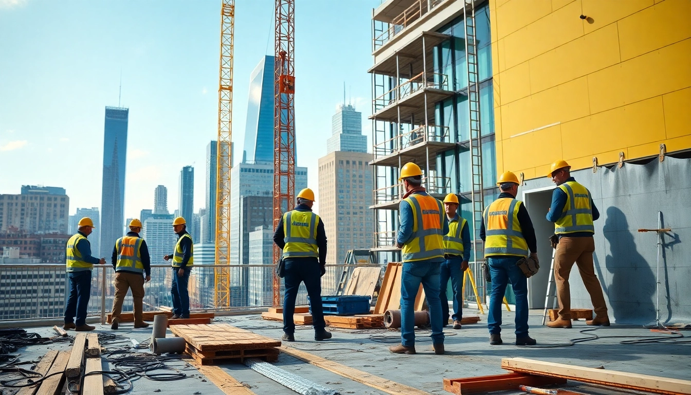 Construction scene with workers representing a New York City Commercial General Contractor on-site.