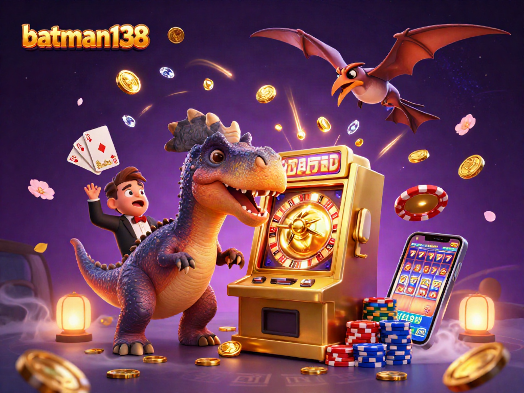 Win big with batman138 as the pachycephalosaurus sparks jackpots and flying coins.