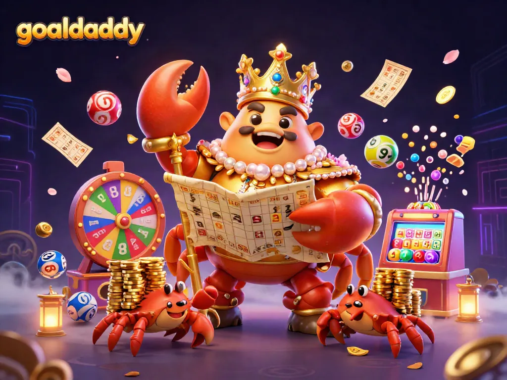 Experience engaging gaming excitement with goaldaddy through vibrant lottery and casino elements in an energetic 3D scene.