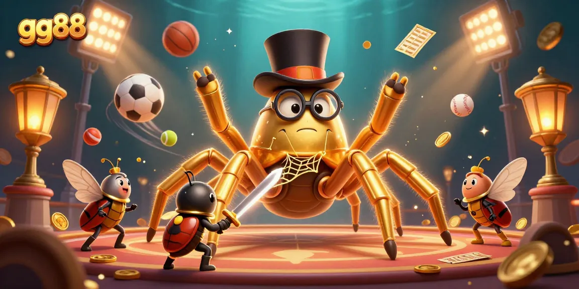 Engage with gg88 in a vibrant 3D casino scene featuring a golden tarantula and beetle knight.