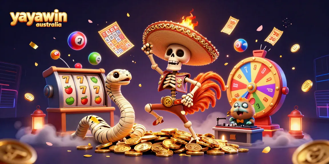 Spin and win with Yayawin Australia in this vibrant, interactive casino illustration full of energy.