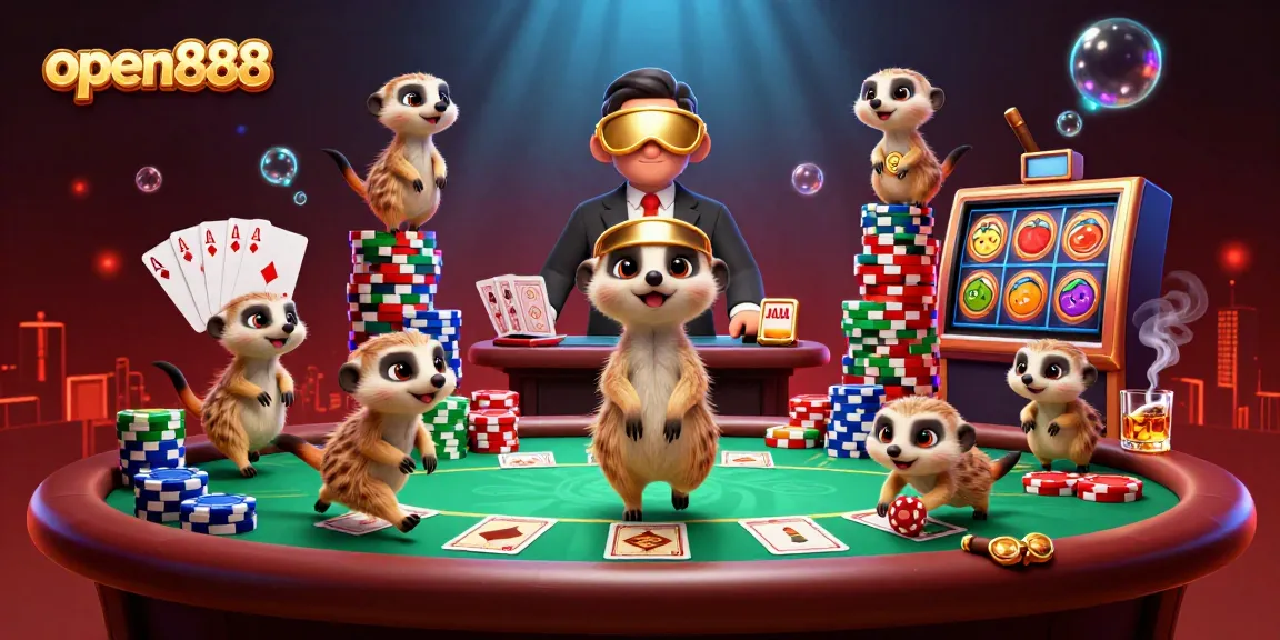 Experience thrilling action in open888 with meerkats in a lively casino scene.