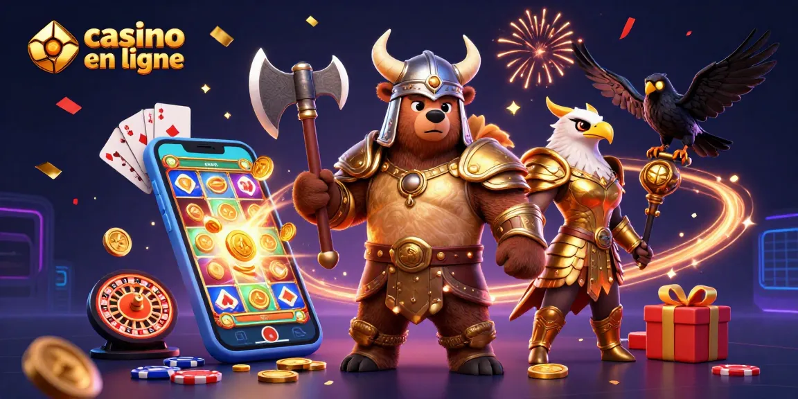 Gagnez au casino en ligne avec des machines à sous fascinantes illustrées par un ours viking et une aigle valkyrie.