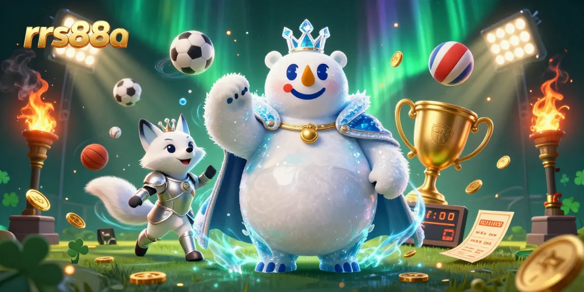 Experience thrilling gaming at rrs88a with a dynamic 3D casino illustration featuring exciting sports elements.
