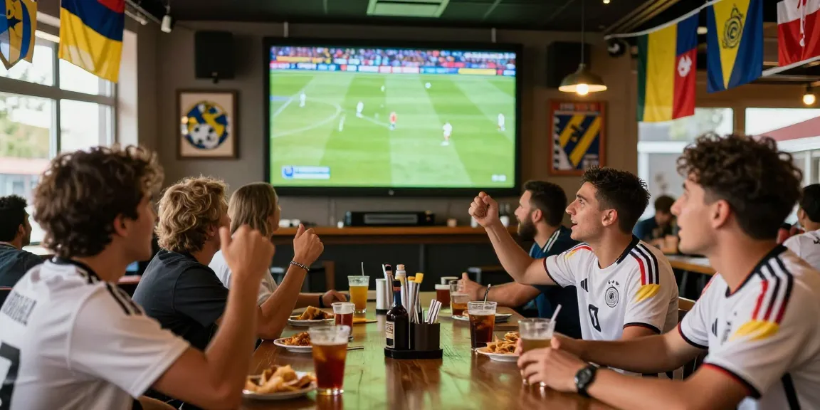 Football fans enjoying thefappening live match atmosphere at a sports bar.