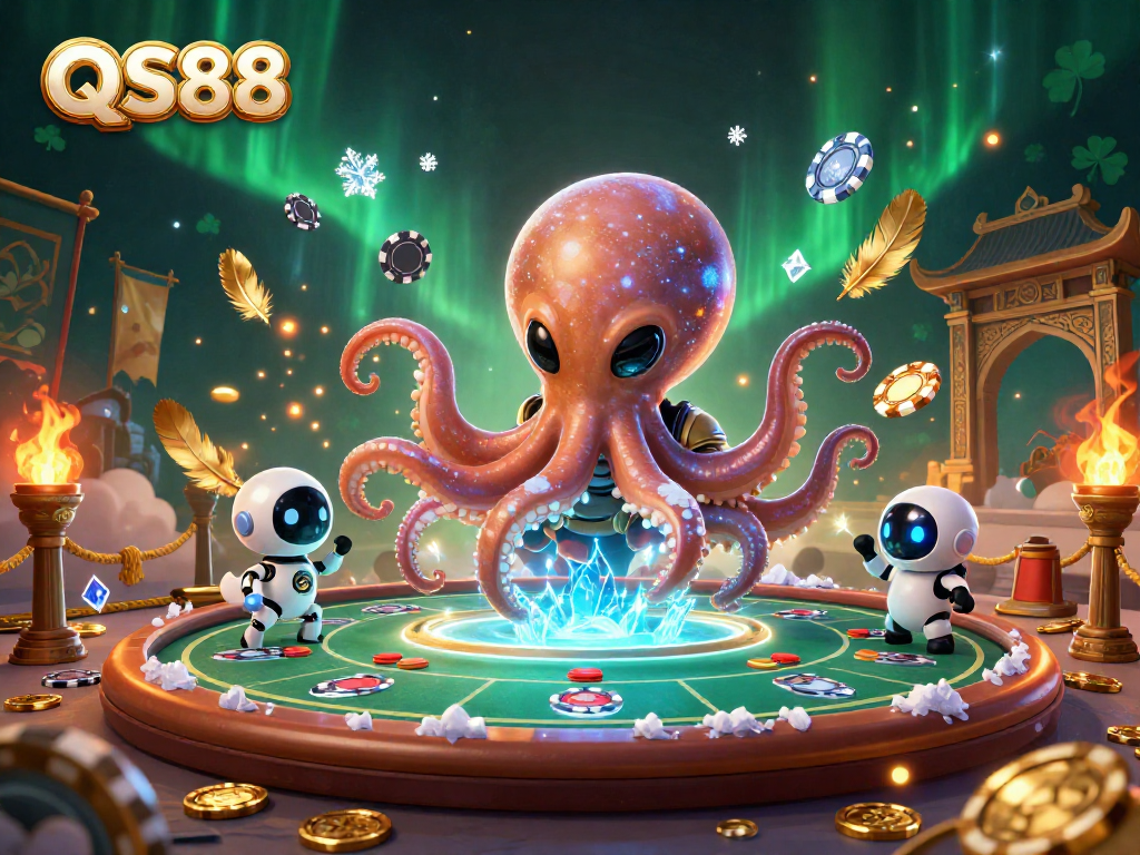 Engage with the thrilling gaming environment at QS88 featuring an alien octopus and poker elements.