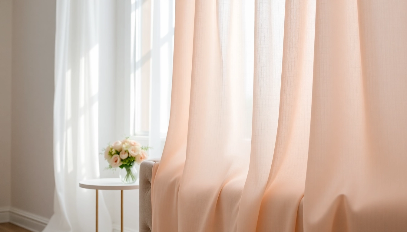 Tule stof wordt elegant gedrapeerd in een lichte woonkamer met subtiele schaduwen.